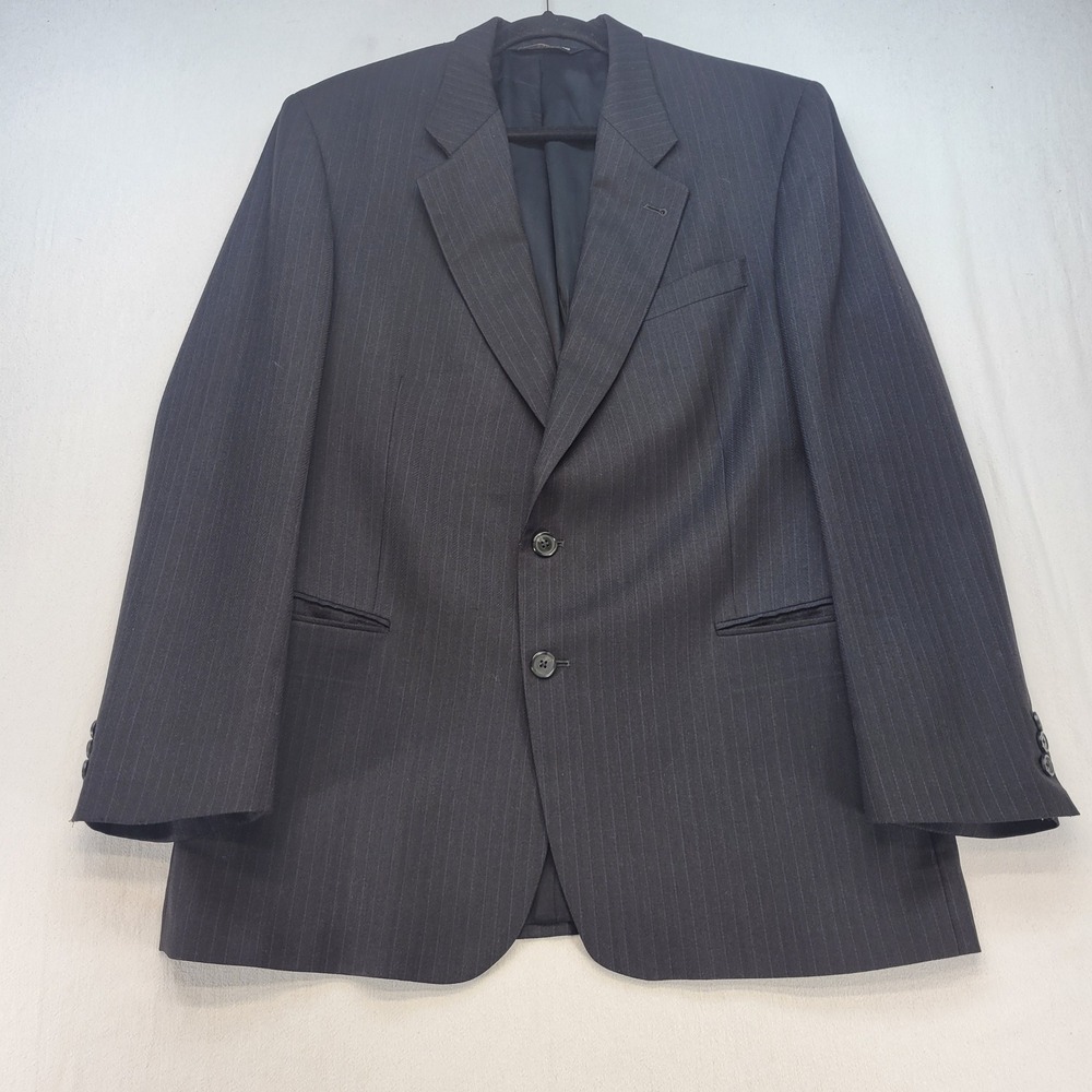 Jack Victor Suit Jacket Mens 42R Black Pinstripe Pure Virgin Wool Made in Canada